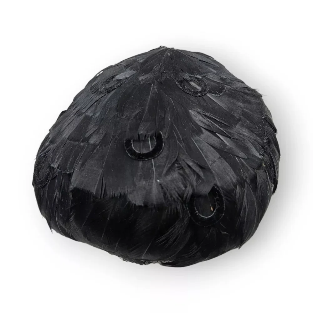 Vintage Feather Circle Cap Hat Black Whimsy Wig-Toque Netting Mid Century 50s - Picture 4 of 11